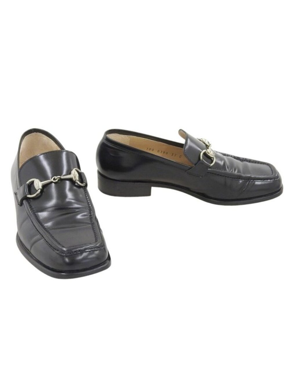 Gucci 90's Vintage Square Toe Silver Bit Hardware Leather Loafers 37 - Picture 2 of 8